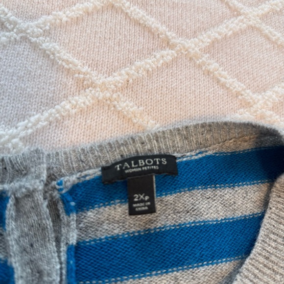 Talbots Sweater Womens Sheep Blue Striped Long-Sleeve Crew-Neck Wool XXL - Picture 2 of 6